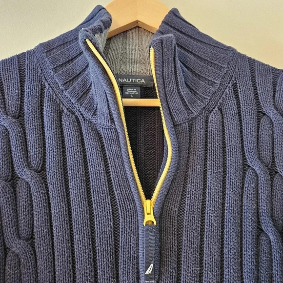 Nautica Cotton Cable Knit Classic Casual Sweatershirt Navy Blue Size Large. - Picture 5 of 10